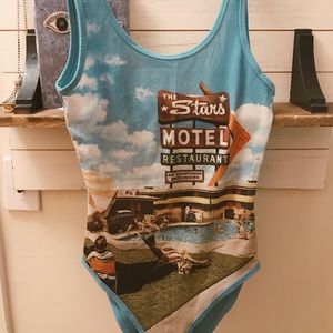 Topshop Desert Palm Kodachrome Blue Bodysuit